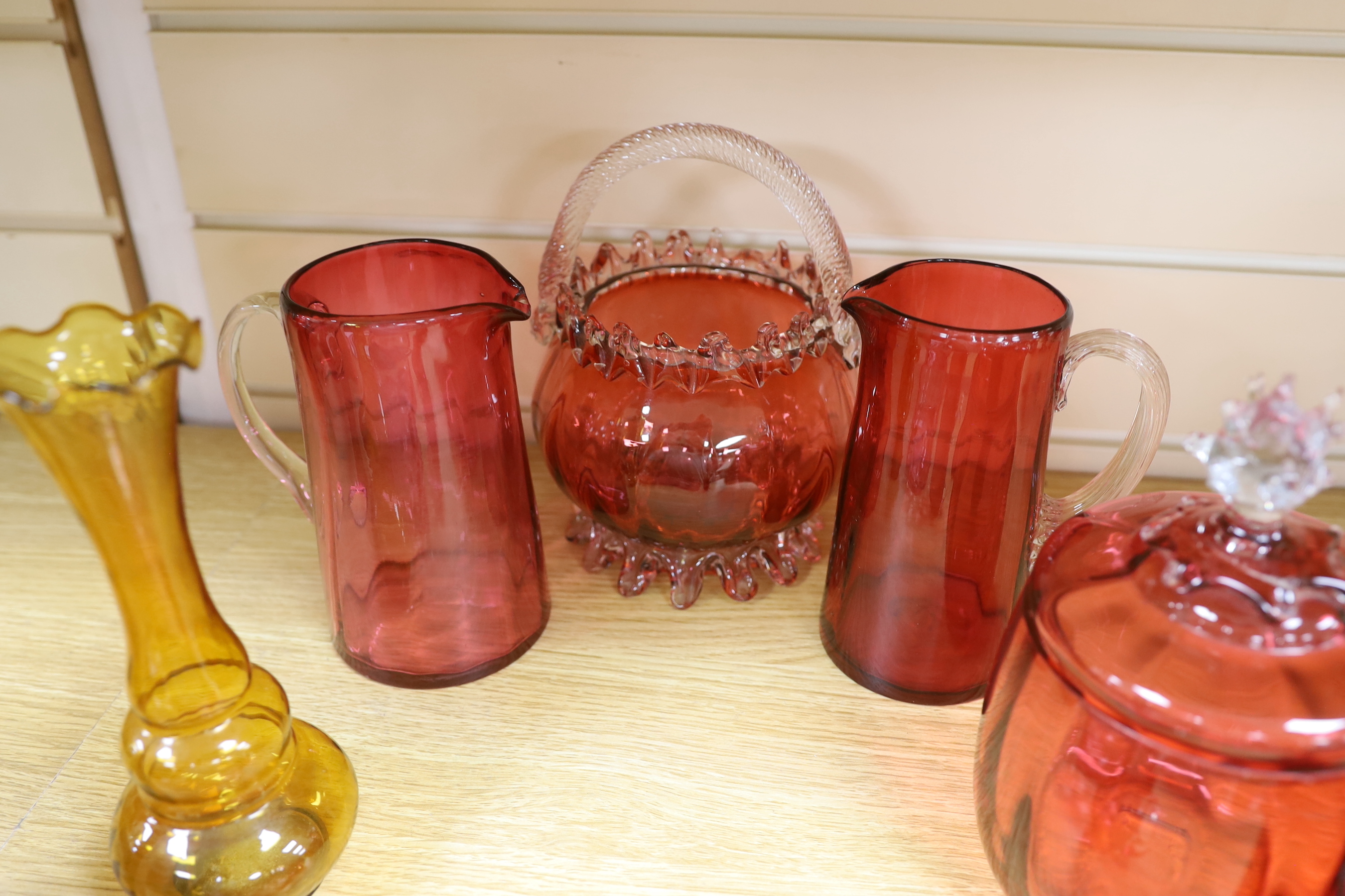 A collection of Victorian cranberry glassware